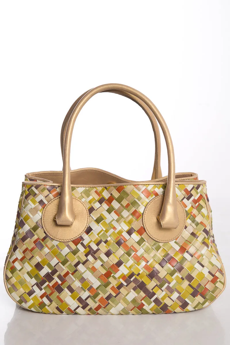 Bottega Veneta Gold & Multicolor Leather Intrecciato Handle Bag