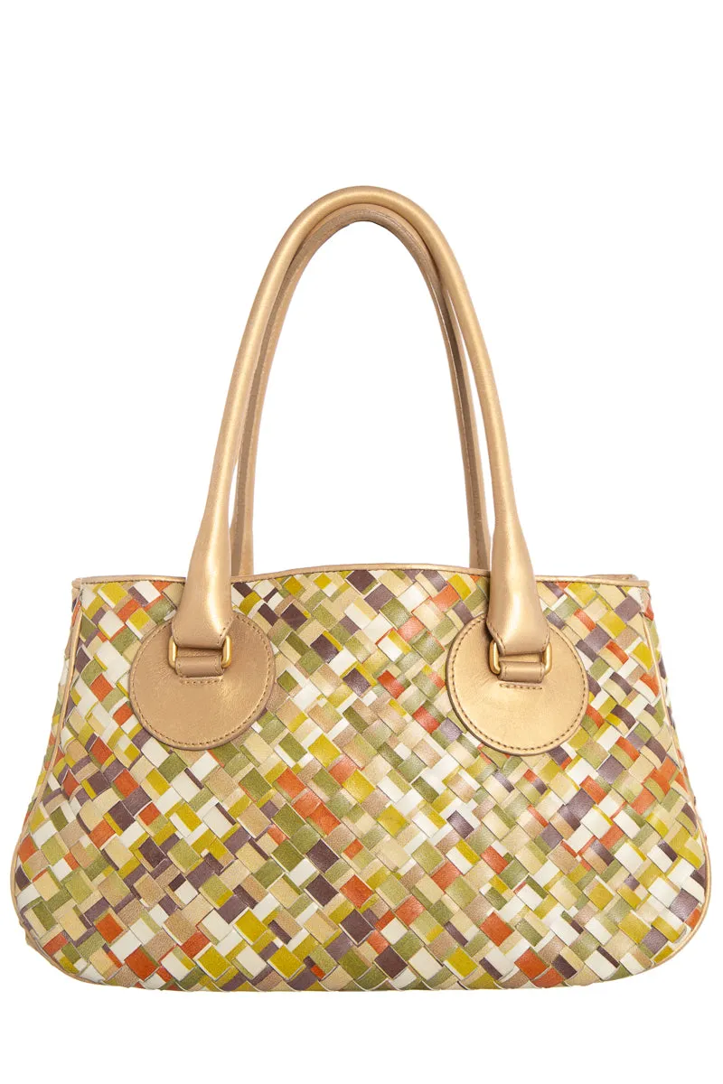 Bottega Veneta Gold & Multicolor Leather Intrecciato Handle Bag