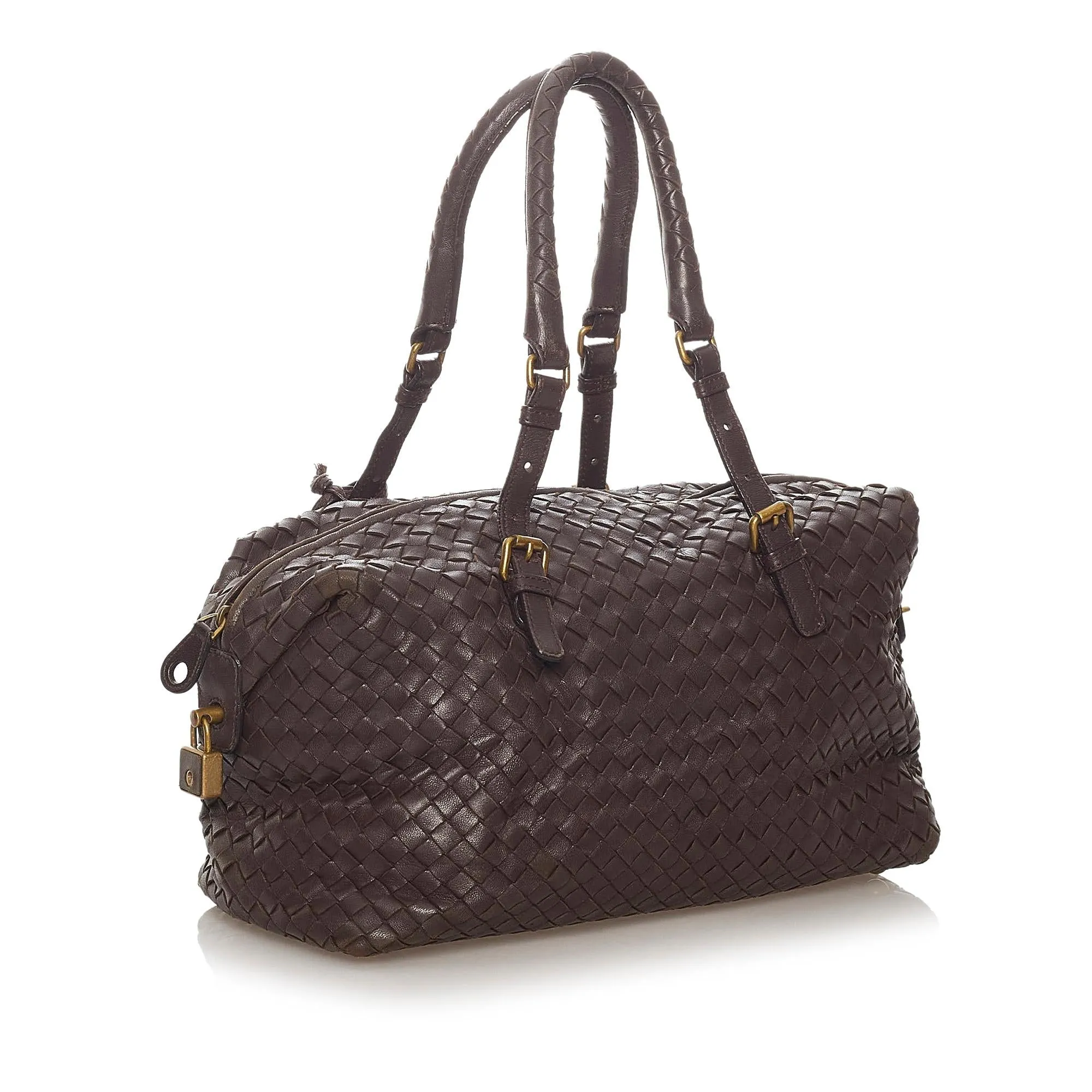 Bottega Veneta Intrecciato Leather Boston Bag (SHG-27937)