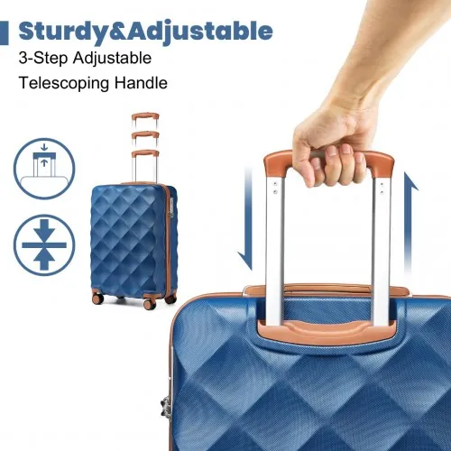 British Traveller 20 Inch Ultralight ABS & Polycarbonate Suitcase with TSA Lock - Navy & Brown | Lightweight, Durable & Airline Approved