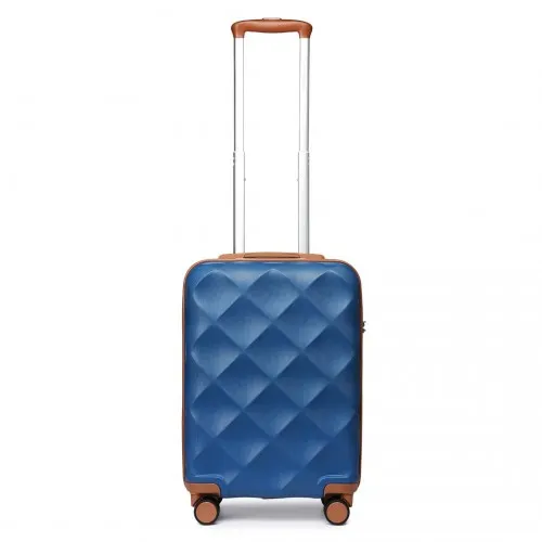 British Traveller 20 Inch Ultralight ABS & Polycarbonate Suitcase with TSA Lock - Navy & Brown | Lightweight, Durable & Airline Approved