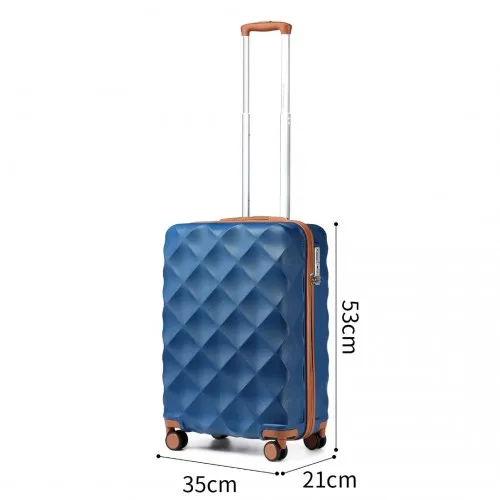 British Traveller 20 Inch Ultralight ABS & Polycarbonate Suitcase with TSA Lock - Navy & Brown | Lightweight, Durable & Airline Approved