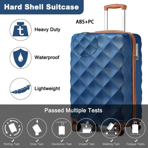 British Traveller 20 Inch Ultralight ABS & Polycarbonate Suitcase with TSA Lock - Navy & Brown | Lightweight, Durable & Airline Approved