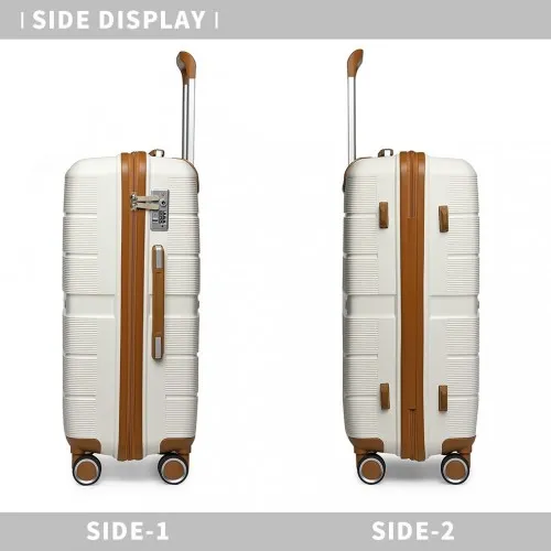 British Traveller 3 Pcs Multi-Texture Polypropylene Hard Shell Suitcase With TSA Lock - Cream