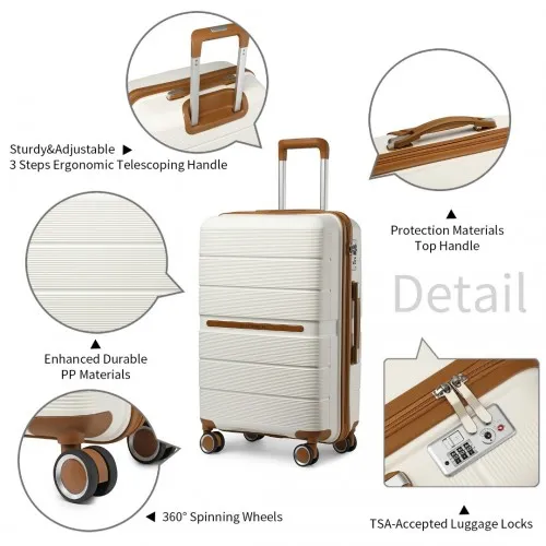 British Traveller 3 Pcs Multi-Texture Polypropylene Hard Shell Suitcase With TSA Lock - Cream