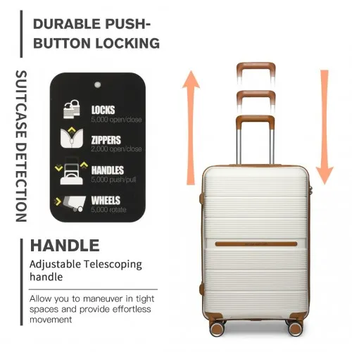 British Traveller 3 Pcs Multi-Texture Polypropylene Hard Shell Suitcase With TSA Lock - Cream