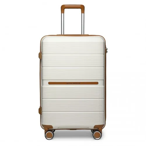 British Traveller 3 Pcs Multi-Texture Polypropylene Hard Shell Suitcase With TSA Lock - Cream