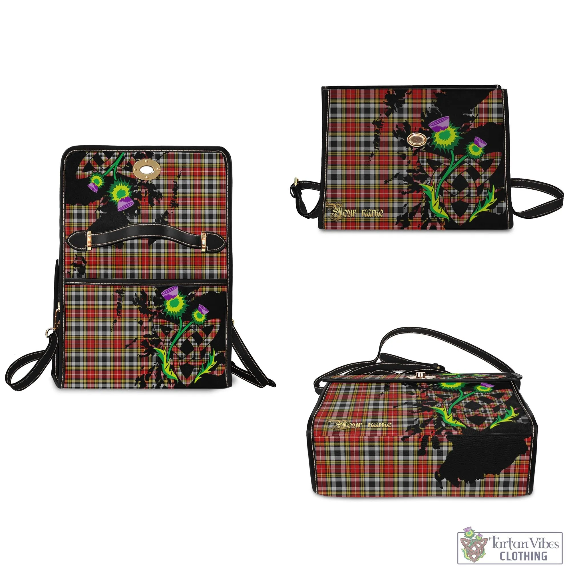 Buchanan Old Dress Tartan Waterproof Canvas Bag with Scotland Map and Thistle Celtic Accents