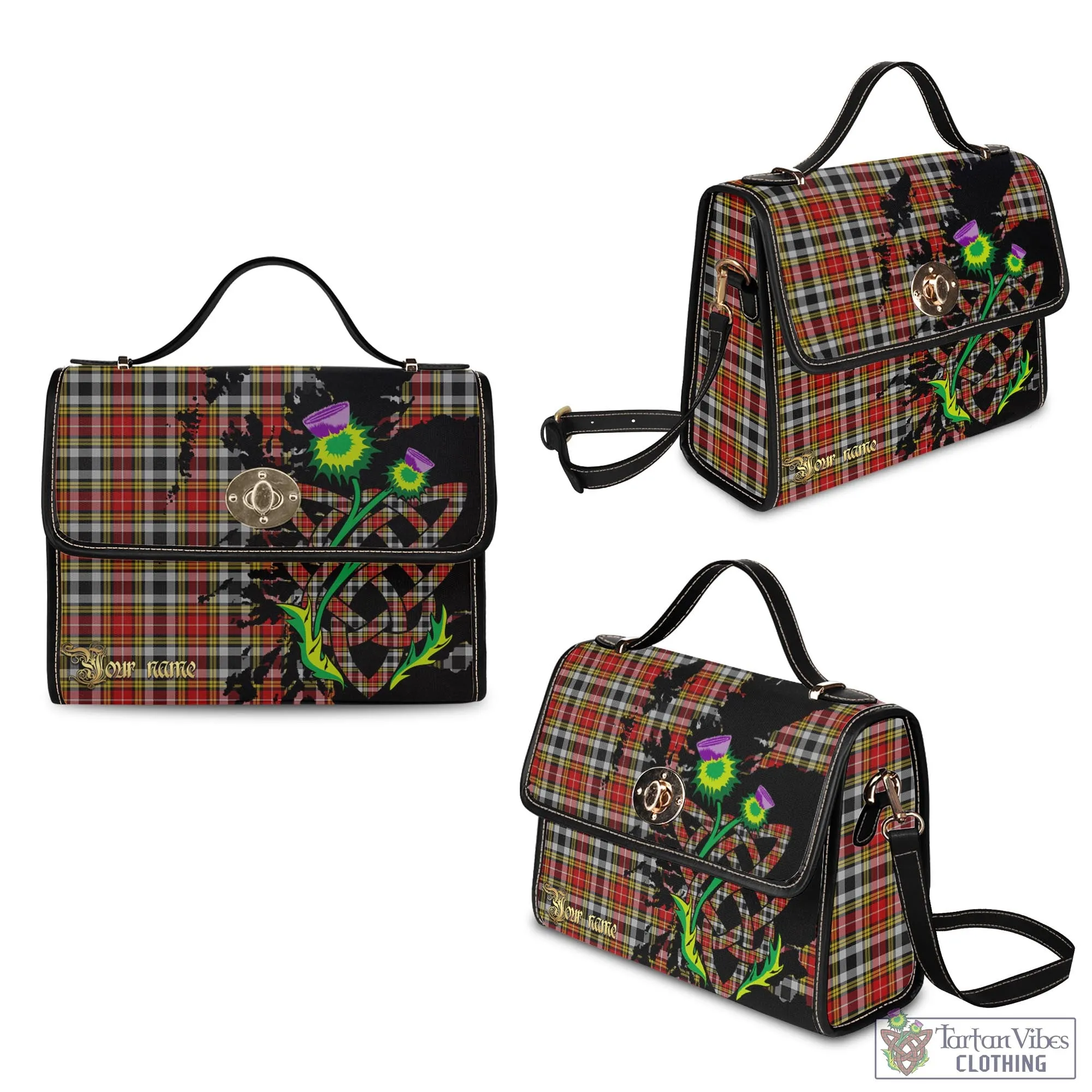 Buchanan Old Dress Tartan Waterproof Canvas Bag with Scotland Map and Thistle Celtic Accents