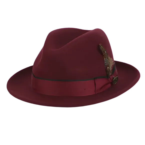 Burgundy Men's Steven Land Wool Fedora Hat Style No-Bogart