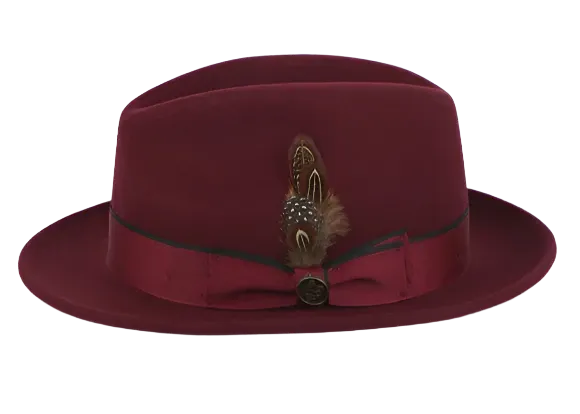 Burgundy Men's Steven Land Wool Fedora Hat Style No-Bogart