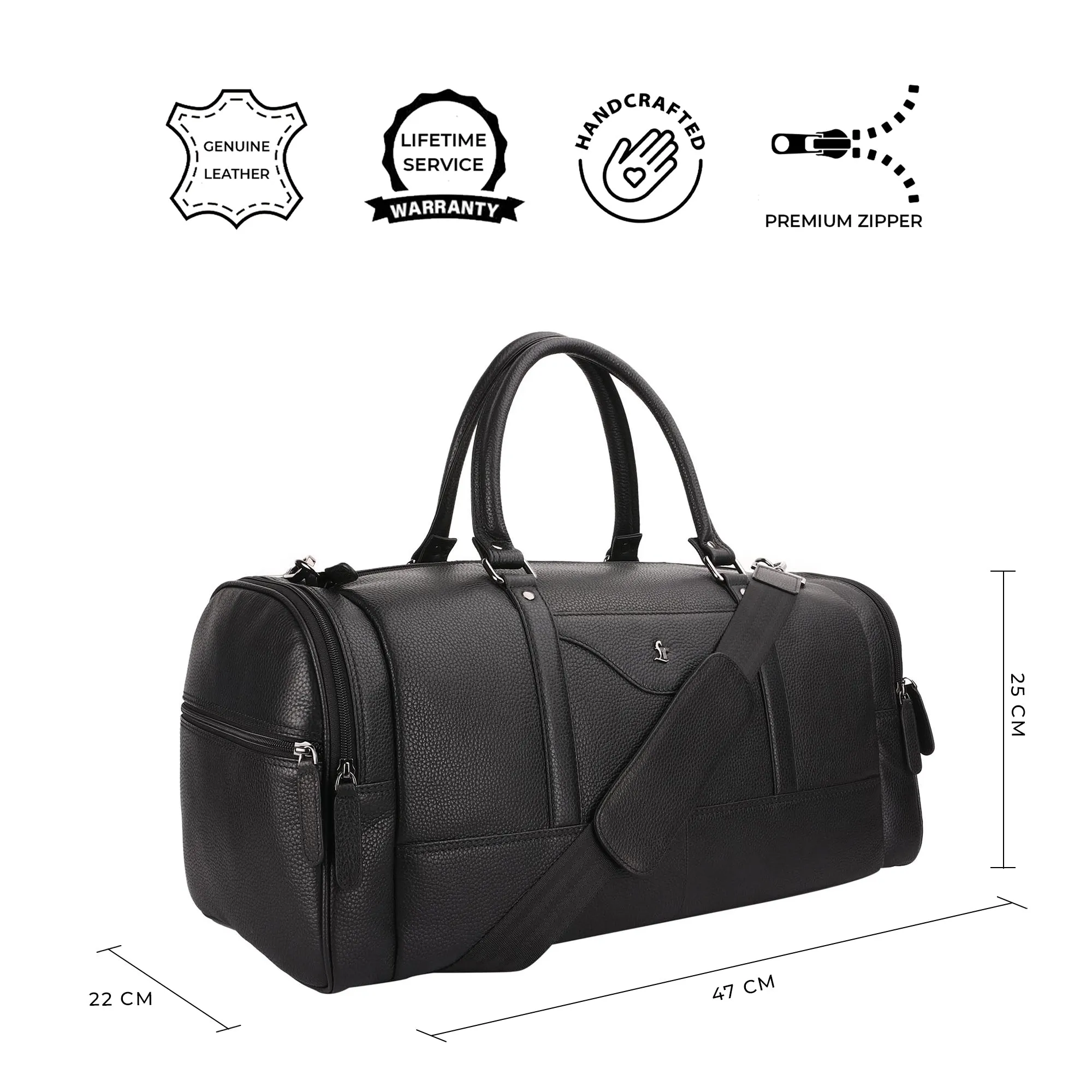 Bush Duffle Bag | Genuine Leather Travel Bag | Duffle Bag for Men | Color: Black & Brown