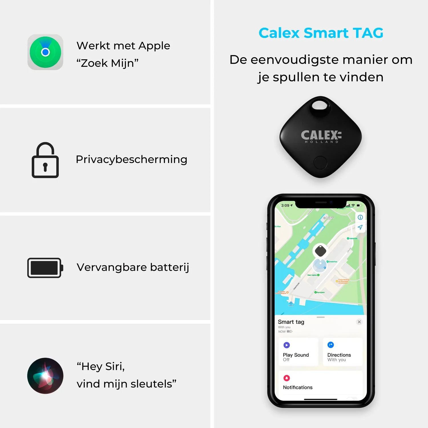 Calex Smart Tag - 3 pieces - Bluetooth Tracker - Works with Apple Find My