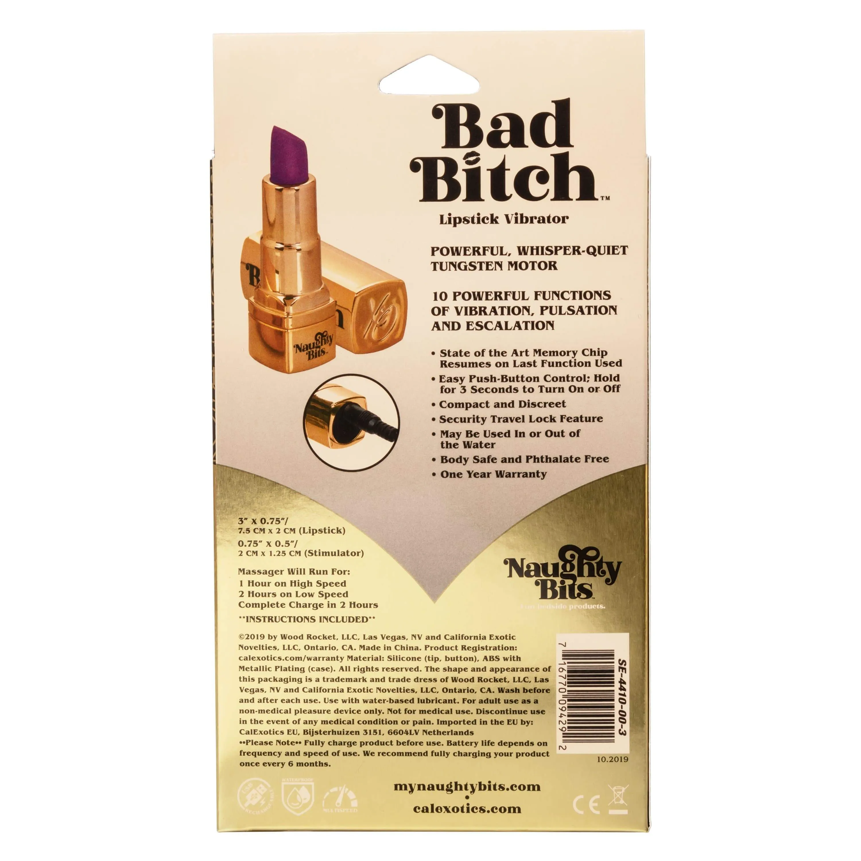 California Exotics - Naughty Bits Bad Bitch Discreet Lipstick Vibrator (Gold)