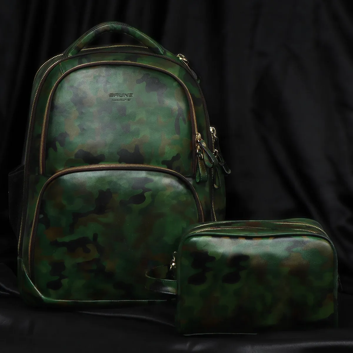 Camo Finish Hand Painted Leather Backpack