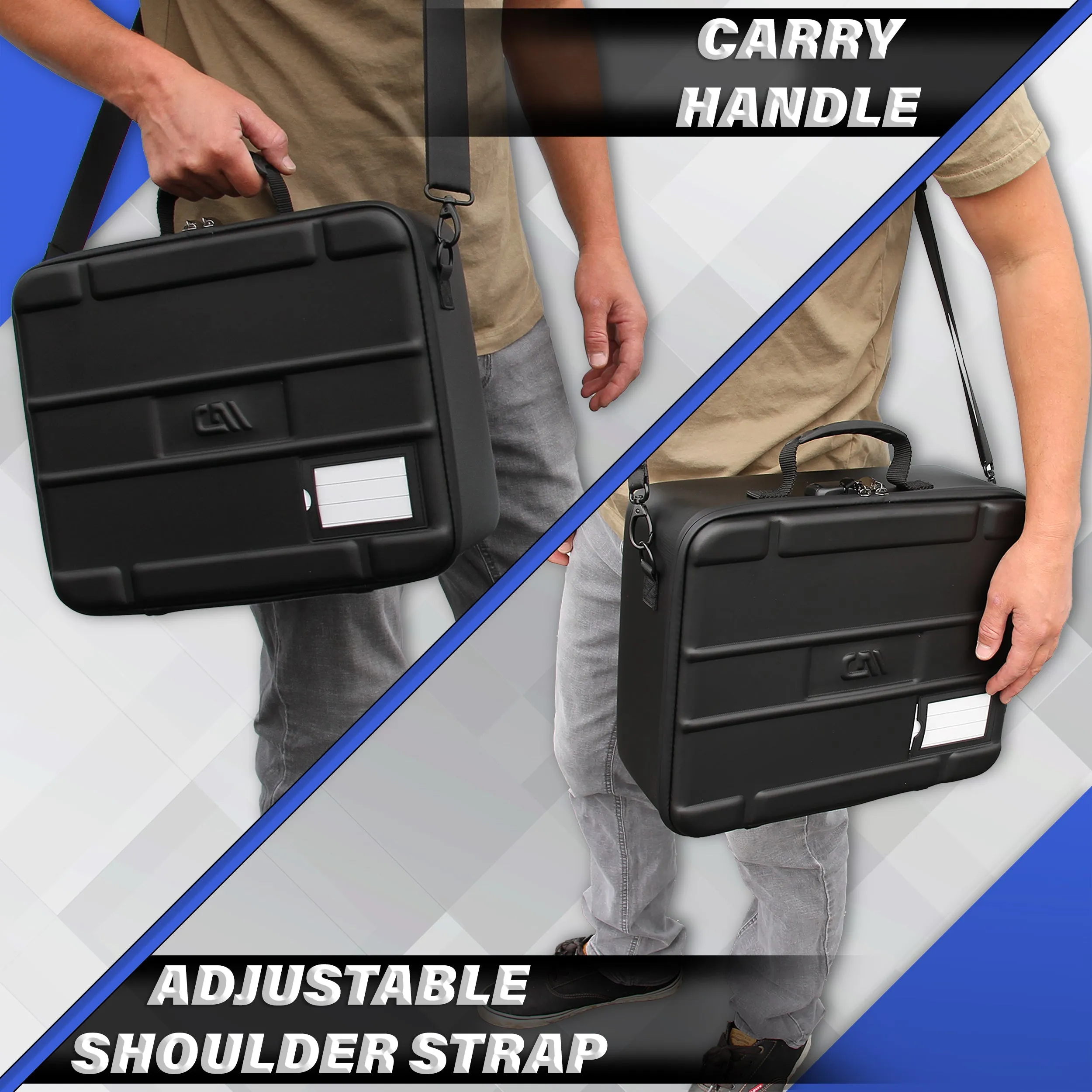 CASEMATIX Pistol Range Bag with Locking Zipper - Rugged EVA Gun Bag with Two Layers of Foam for Up To 4 Handguns with Carry Strap and ID Card Holder