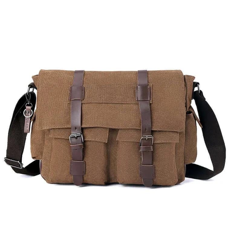 Casual Canvas Shoulder Crossbody Messenger Bag | Fits 15 Inch Laptop Satchel