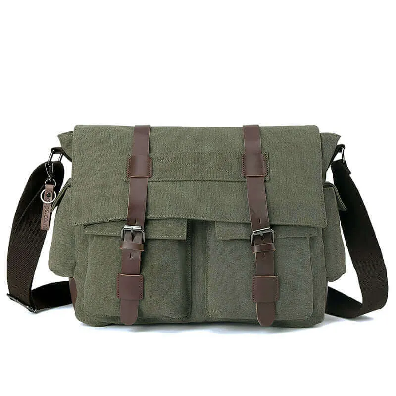 Casual Canvas Shoulder Crossbody Messenger Bag | Fits 15 Inch Laptop Satchel