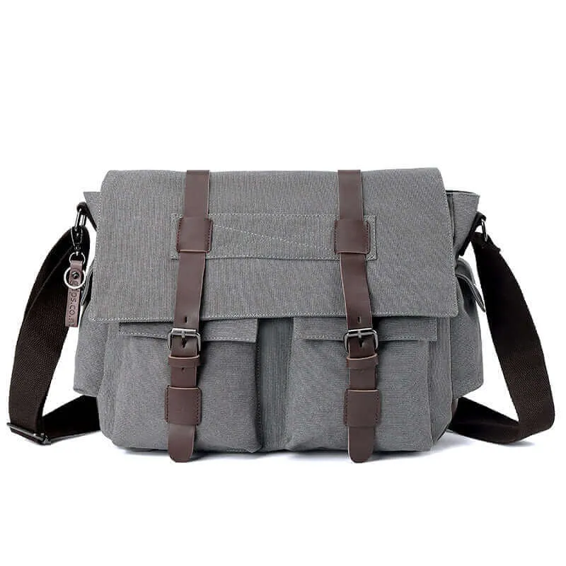 Casual Canvas Shoulder Crossbody Messenger Bag | Fits 15 Inch Laptop Satchel