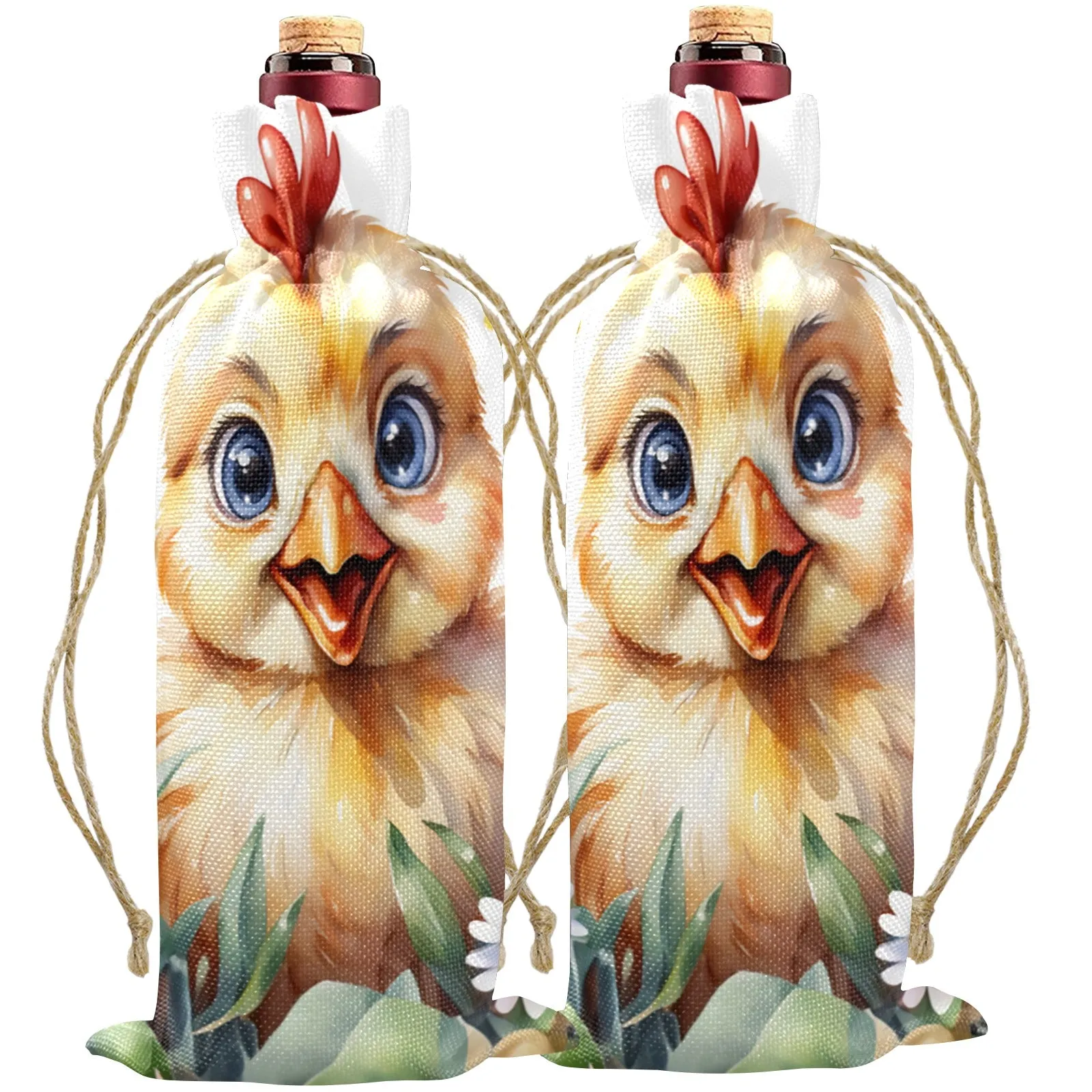 Chicken awd301 Linen Wine Bottle Bag