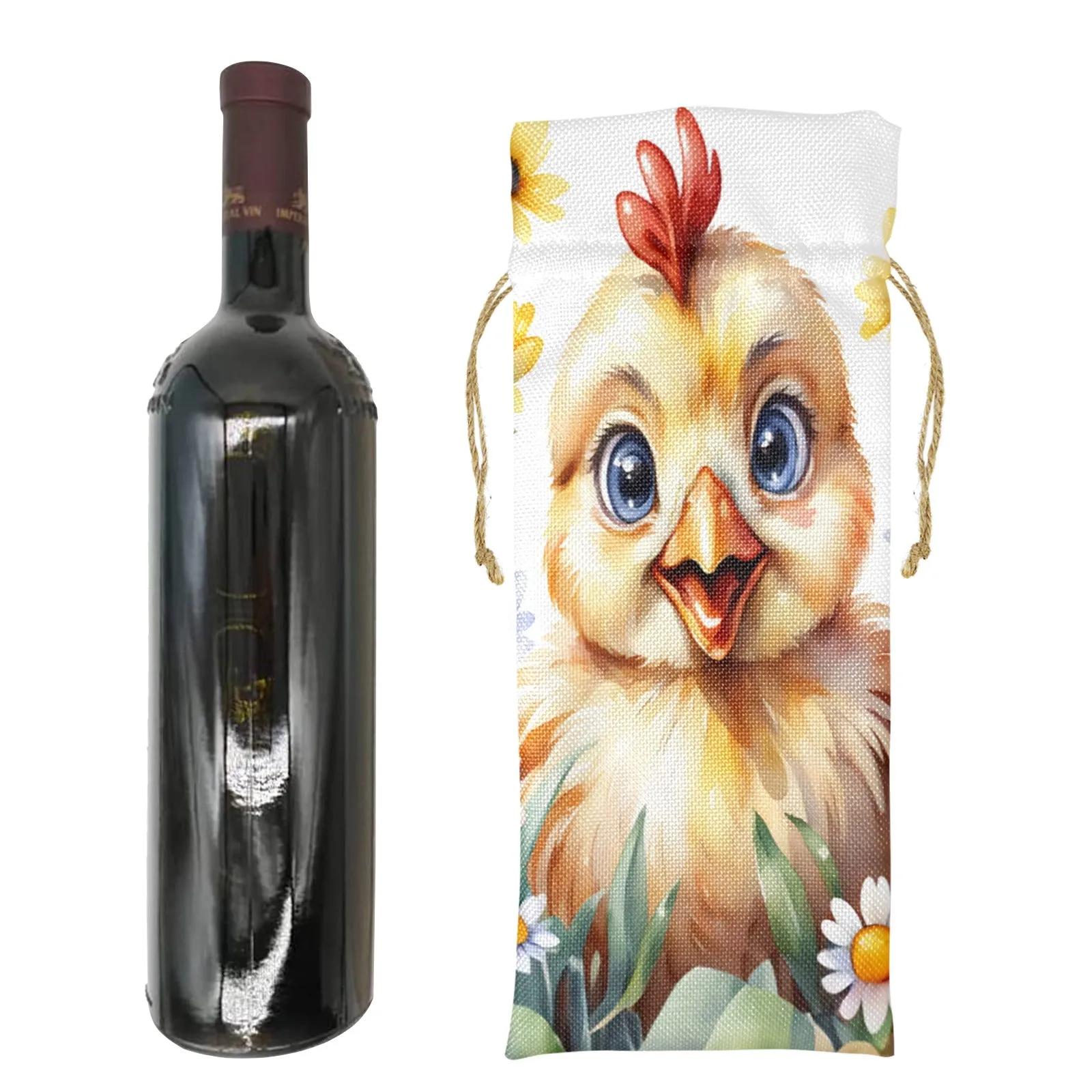 Chicken awd301 Linen Wine Bottle Bag