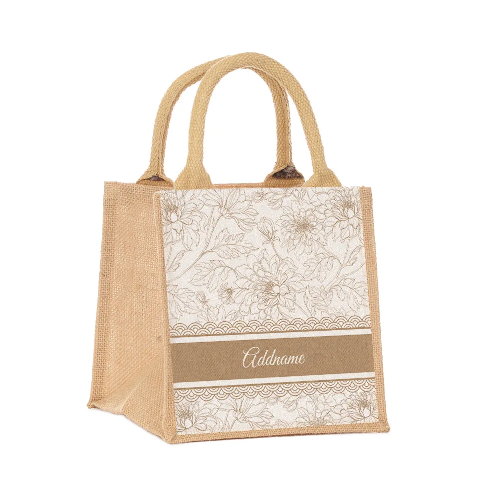 Chrysanths Artline Series Jute Tote Bag [FREE Custom Add Name]