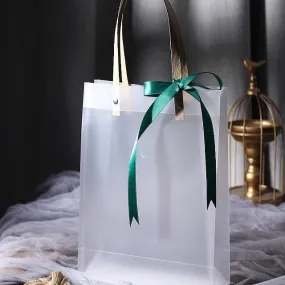 Clear Gift Bag with Handles Reusable White Frosted Plastic Bag