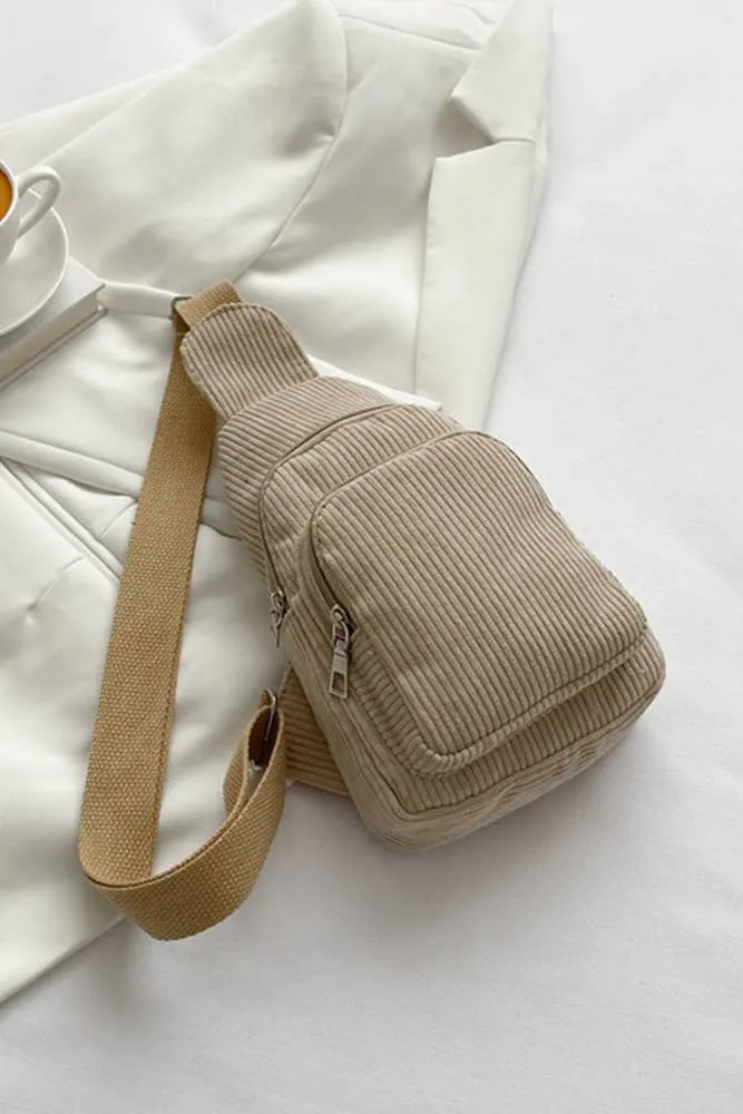 Corduroy Zipper Sling Bag