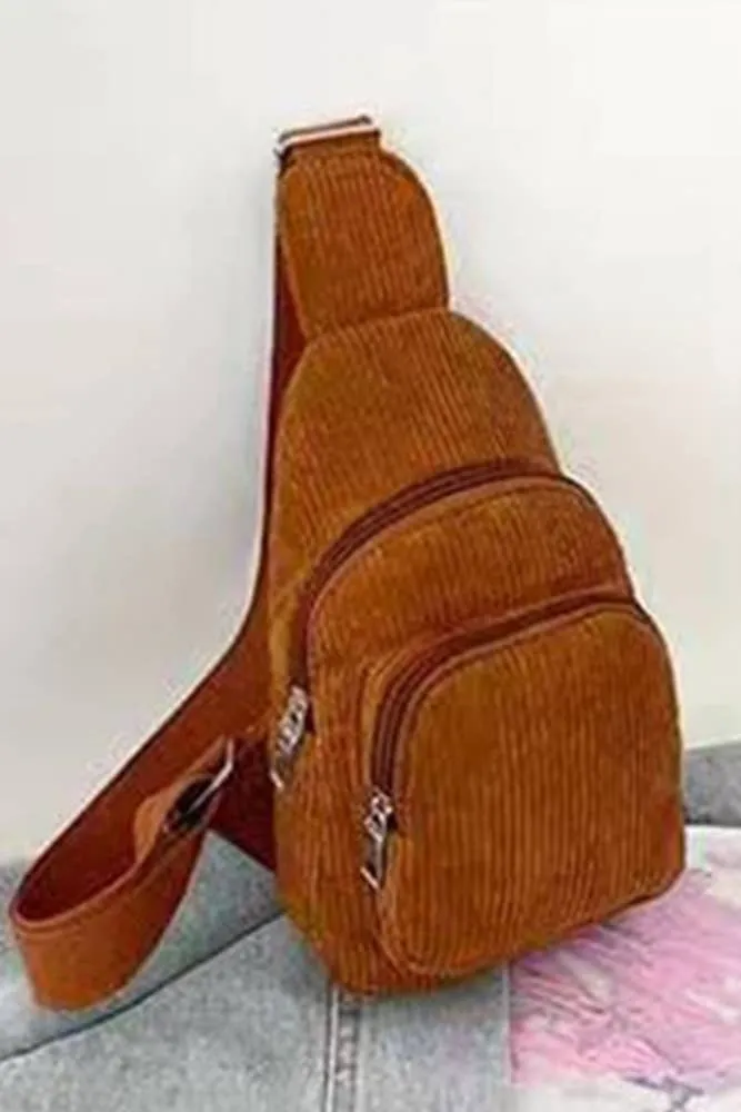 Corduroy Zipper Sling Bag