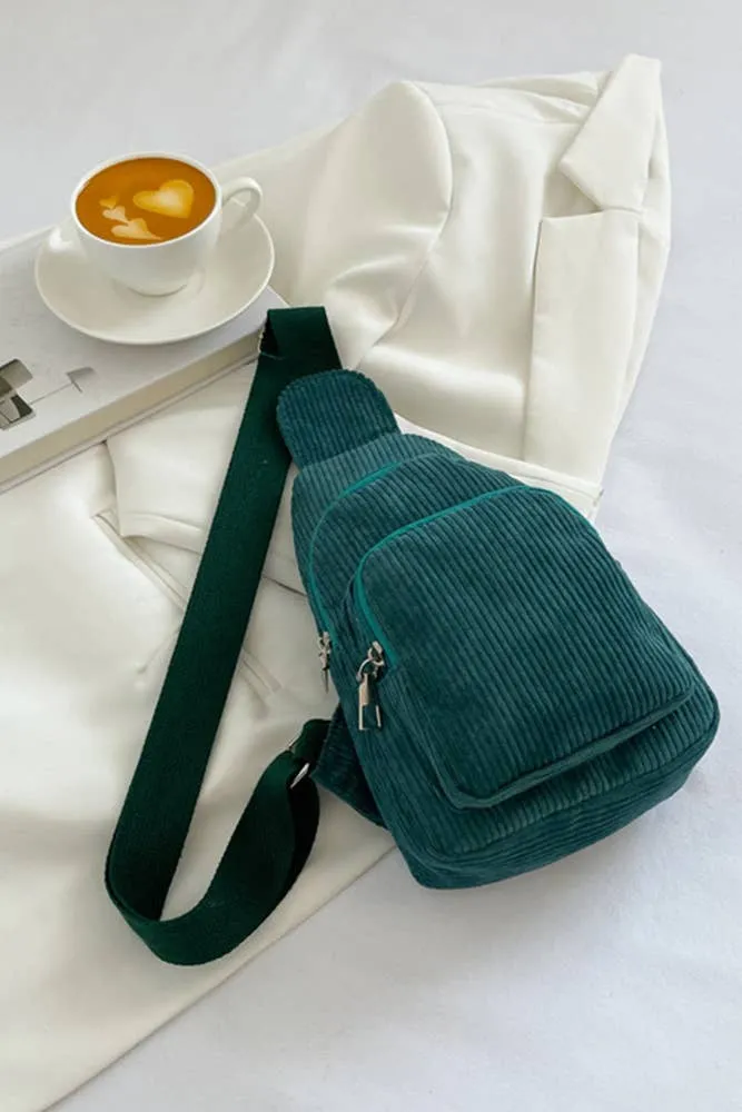 Corduroy Zipper Sling Bag