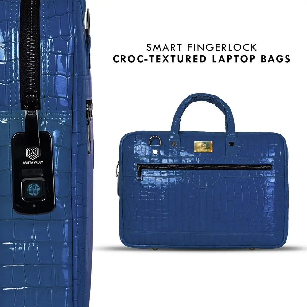 Croc-Textured Fingerlock Smart Laptop Bag (Royal Blue)