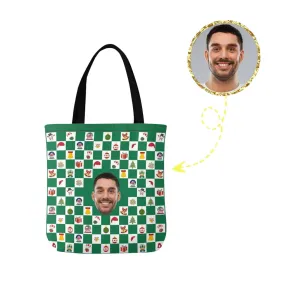 Custom Face Christmas Green Canvas Tote Bag