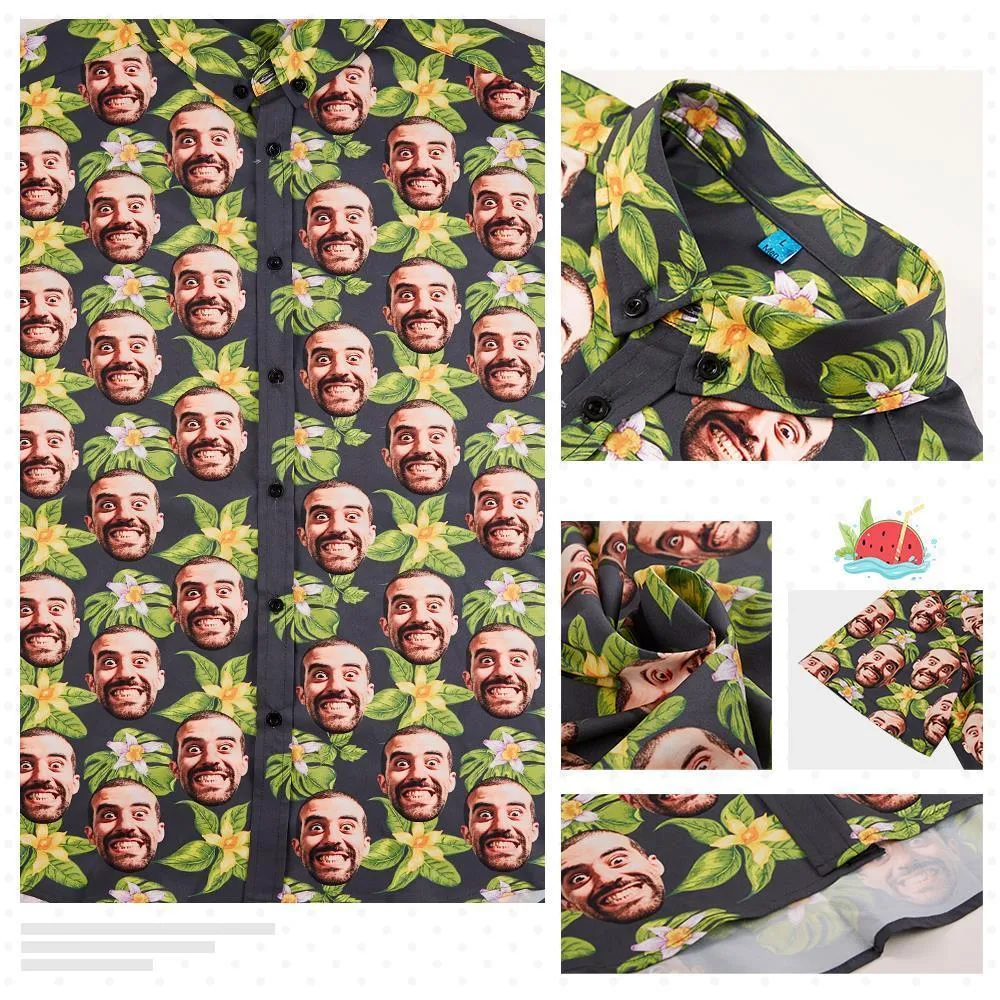 Custom Face Hawaiian Shirt for Man Flamingo And Palm Leaves