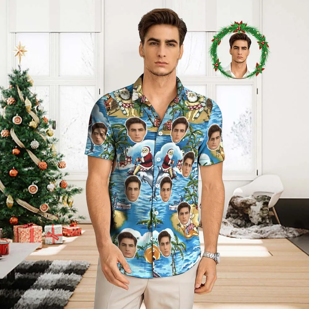 Custom Face Hawaiian Shirt Men's All Over Print Aloha Shirt christmas Gift - Santa's Vacation