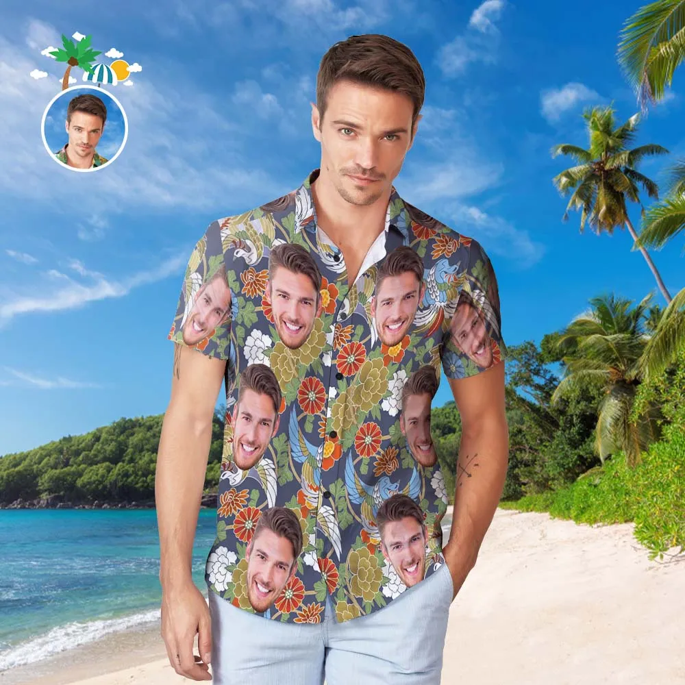 Custom Face Hawaiian Shirt Men's Popular All Over Print Hawaiian Beach Shirt Gift - Japanese Pattern