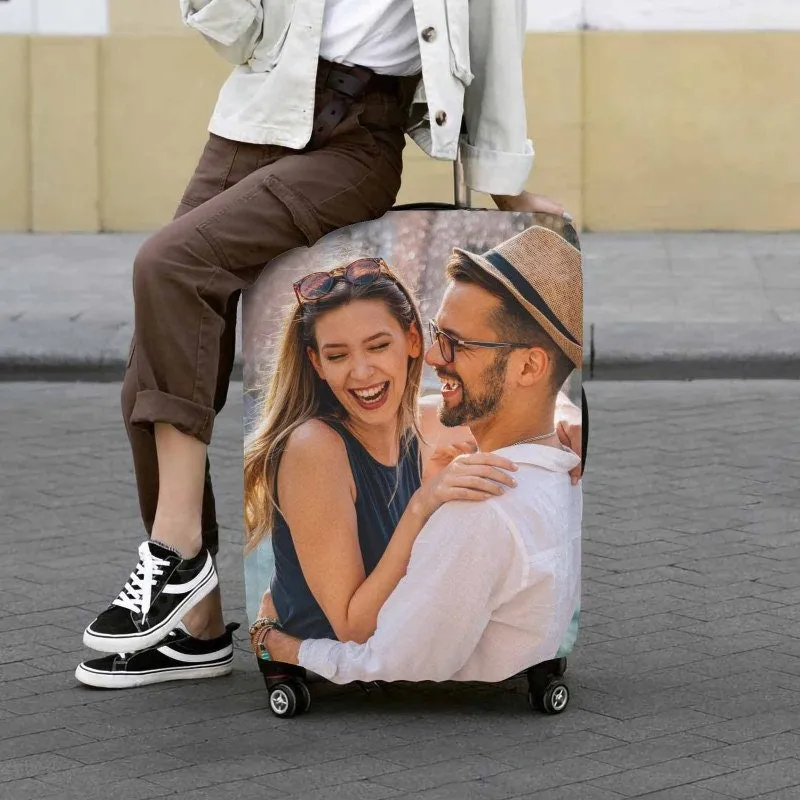 Custom Funny Photo For Friends Family Vacation Traveling - Personalized Photo Luggage Cover Suitcase Cover