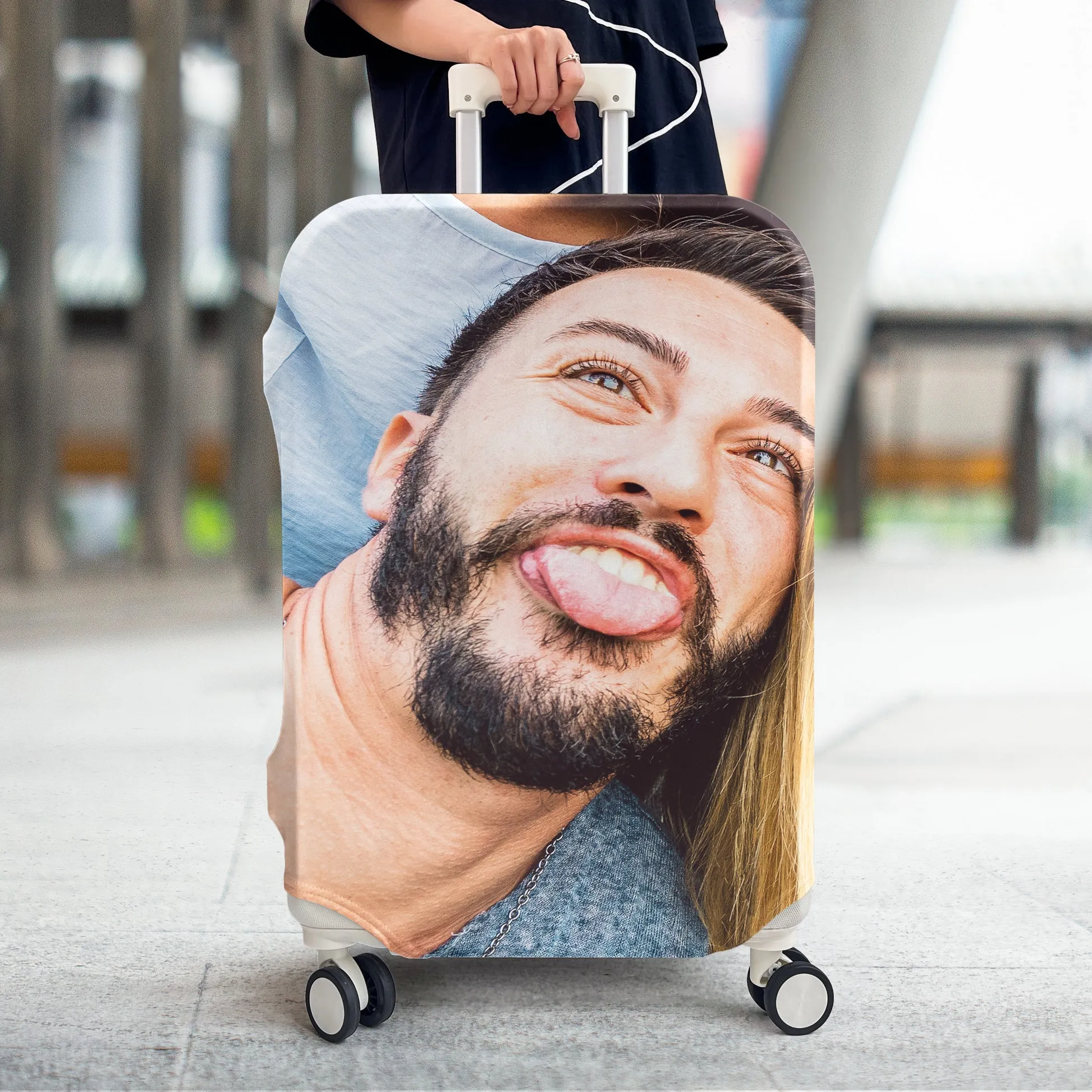 Custom Funny Photo For Friends Family Vacation Traveling - Personalized Photo Luggage Cover Suitcase Cover