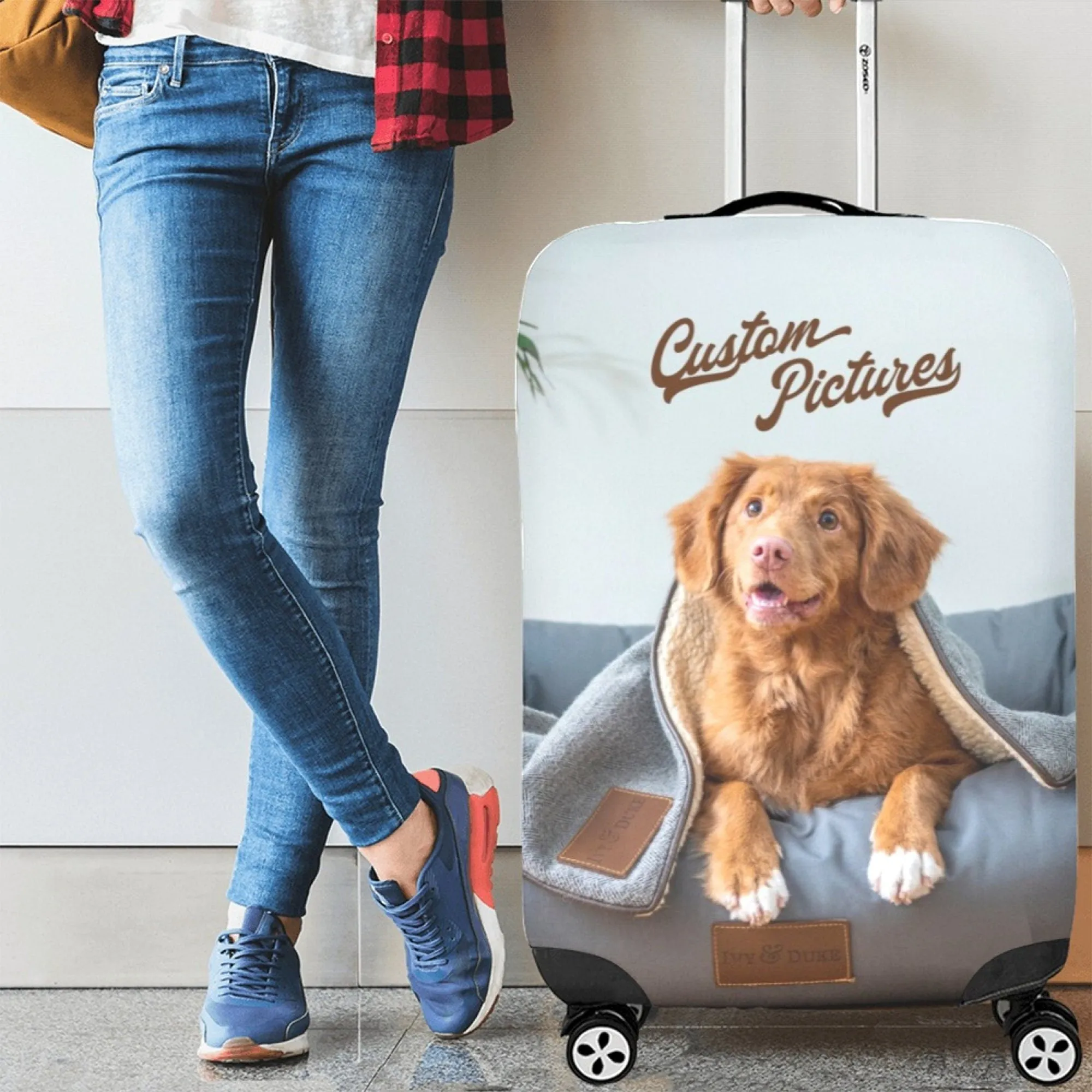 Custom Funny Photo For Friends Family Vacation Traveling - Personalized Photo Luggage Cover Suitcase Cover