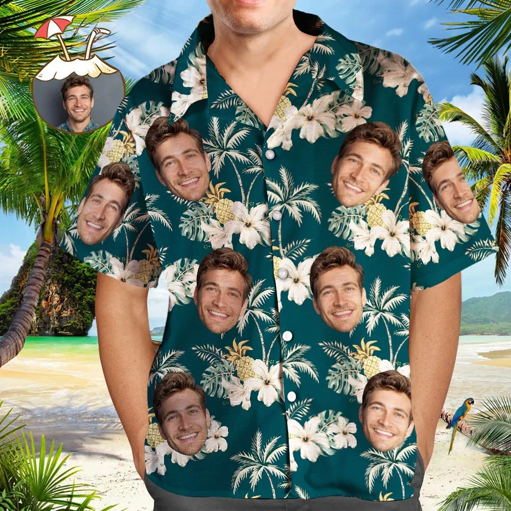 Custom Hawaiian Shirts with Pet Face Funky Vintage Hawaiian Shirt Casual Short Sleeve Shirt