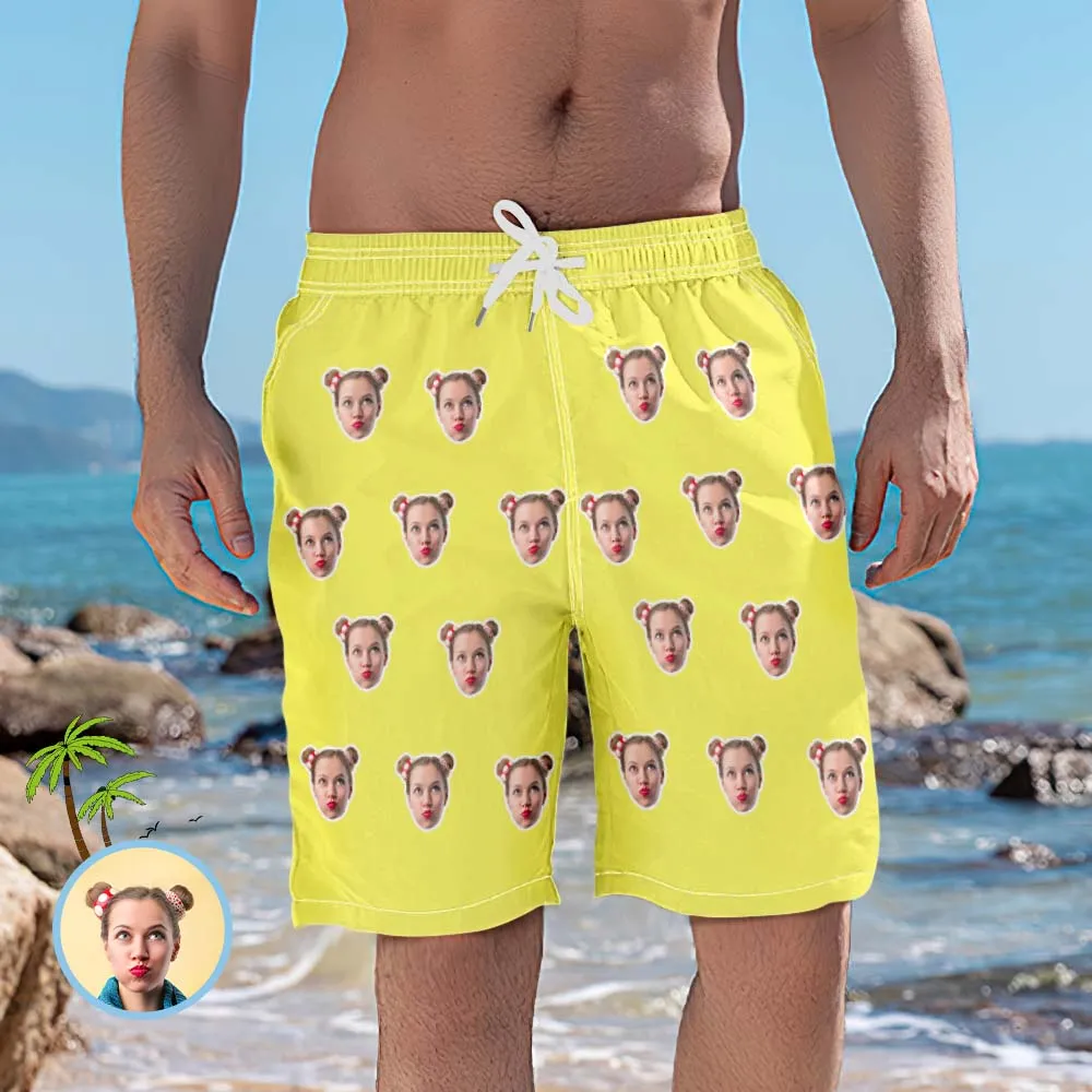 Custom Head Photo Gold Yellow Men's Beach Trunks