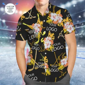 Custom Logo Hawaiian Shirt Men's All Over Print Aloha Shirt Team Shirt - Hockey Tropical Black & Yellow