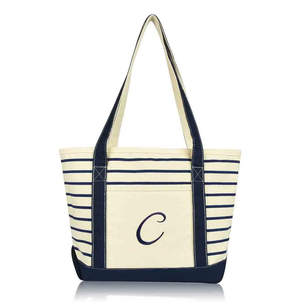 Dalix Striped C-Initial Tote Bag Womens Ballent Letter C