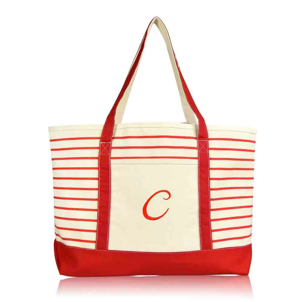 Dalix Striped C-Initial Tote Bag Womens Ballent Letter C