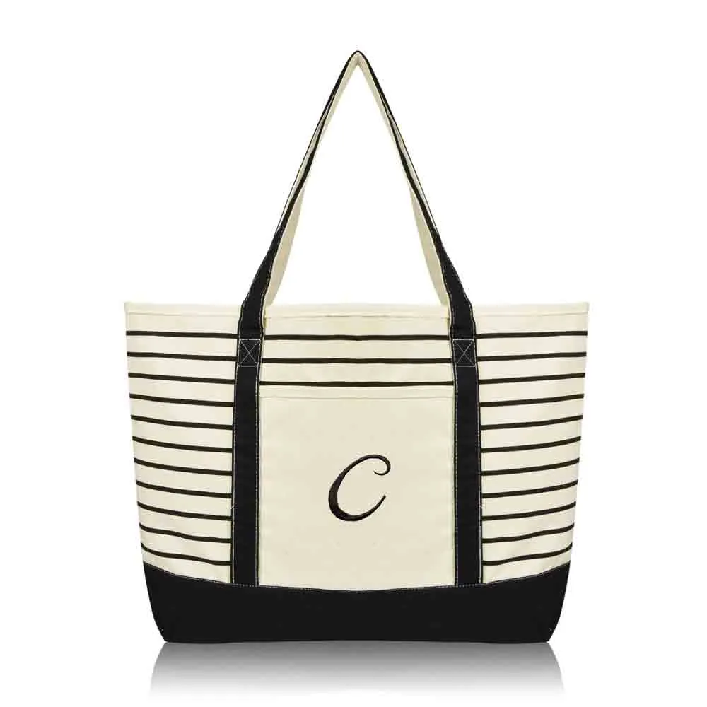 Dalix Striped C-Initial Tote Bag Womens Ballent Letter C