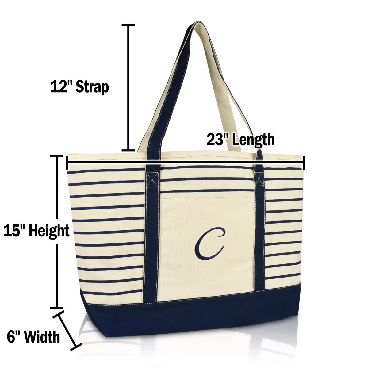 Dalix Striped C-Initial Tote Bag Womens Ballent Letter C