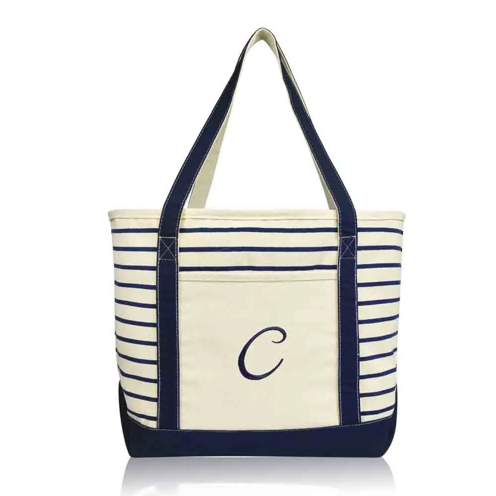 Dalix Striped C-Initial Tote Bag Womens Ballent Letter C