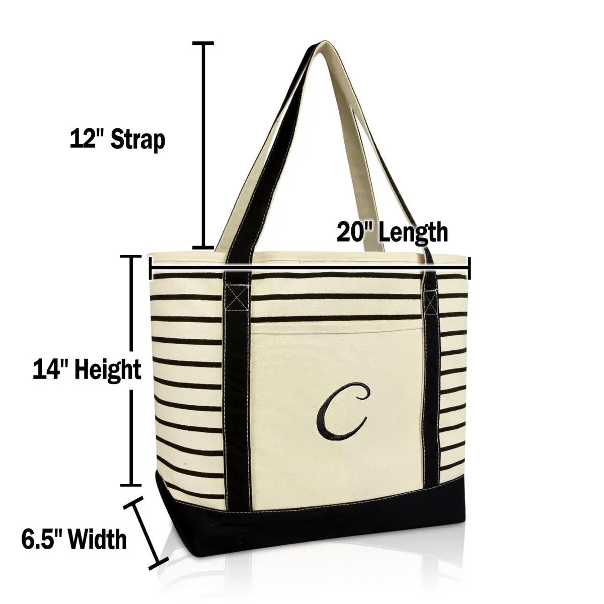 Dalix Striped C-Initial Tote Bag Womens Ballent Letter C