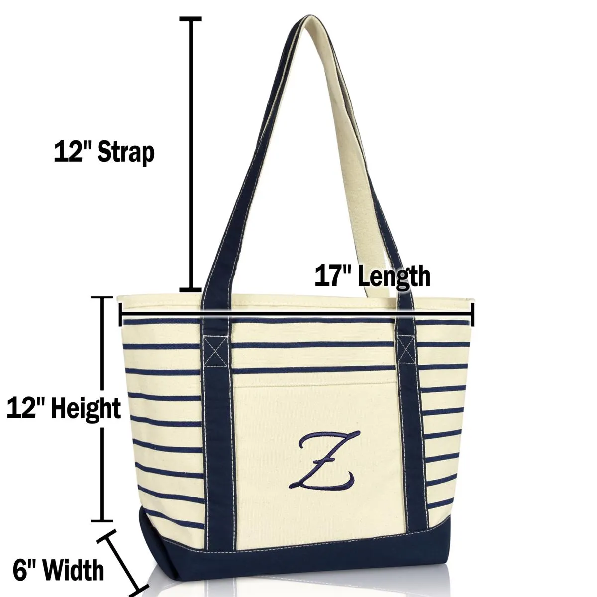 Dalix Striped Z-Initial Tote Bag Womens Ballent Letter Z