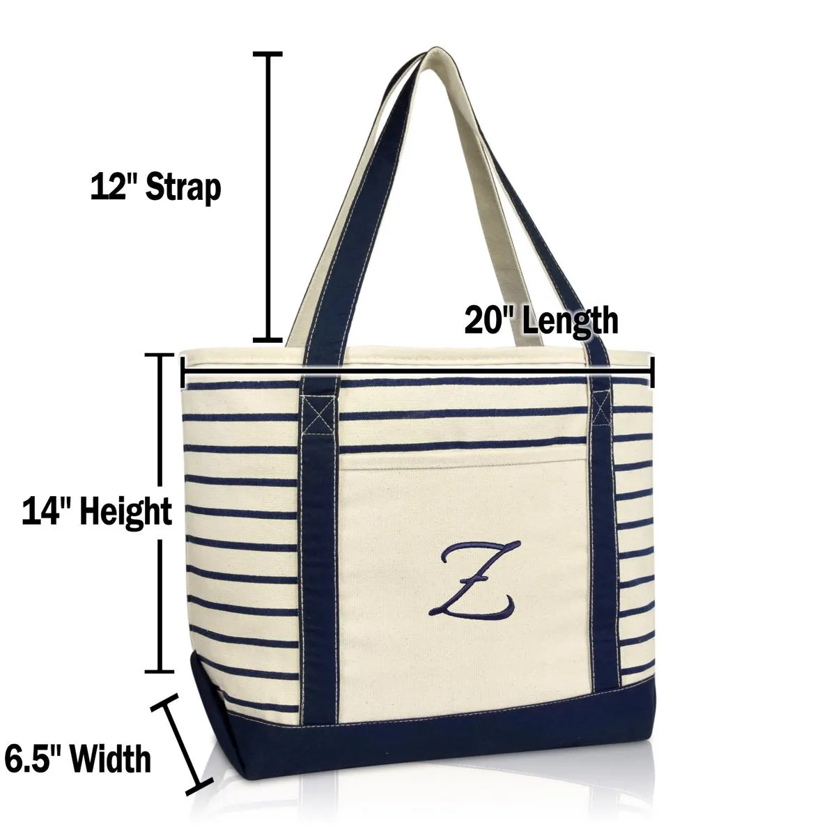 Dalix Striped Z-Initial Tote Bag Womens Ballent Letter Z