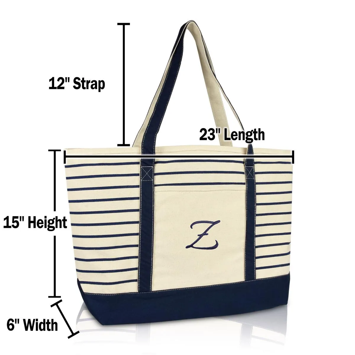 Dalix Striped Z-Initial Tote Bag Womens Ballent Letter Z